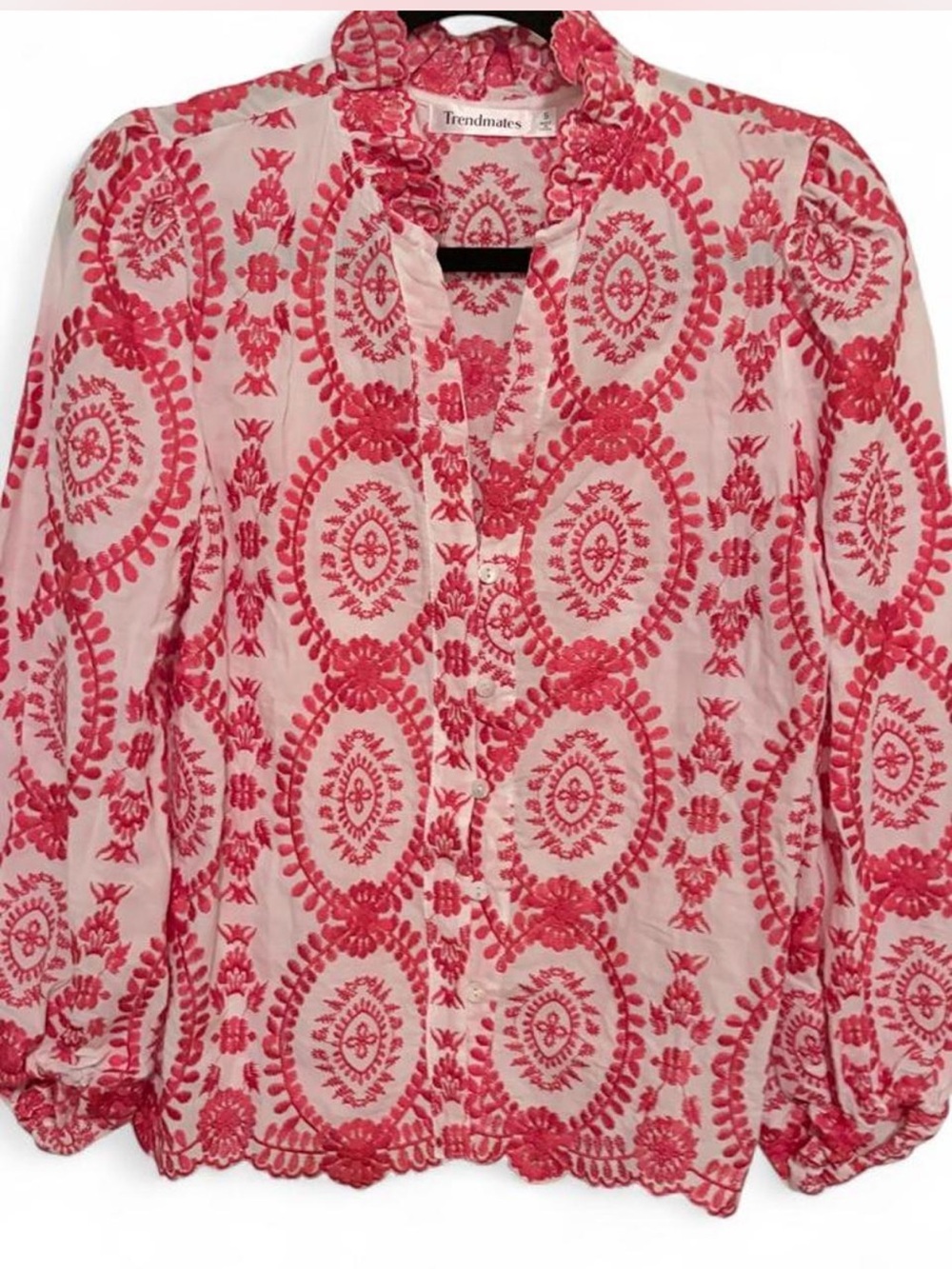 Orange Embroidered Long Sleeve Women's Top